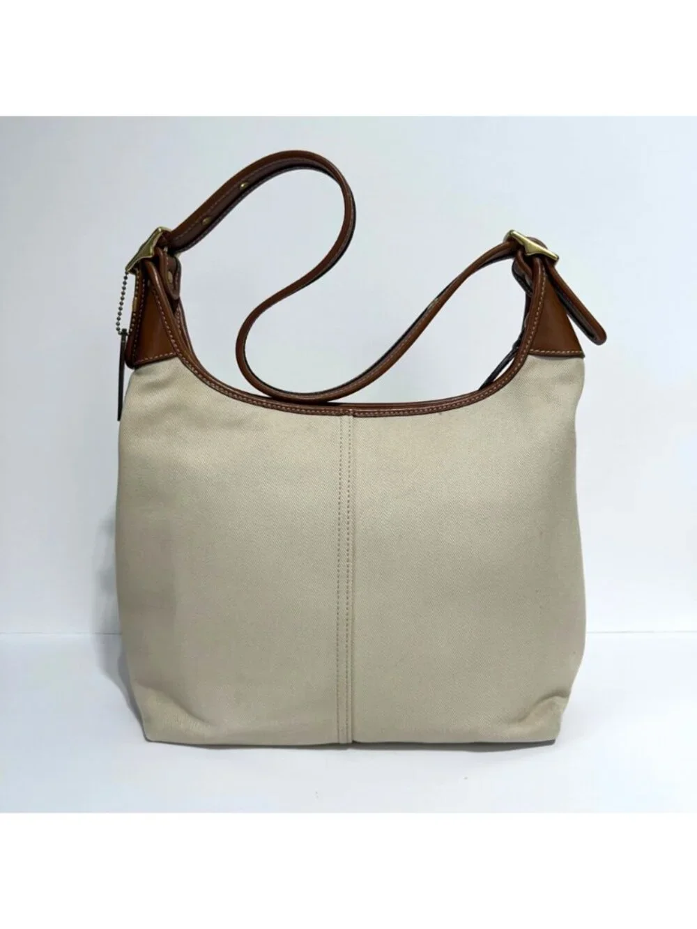 Vintage Y2K Coach Beige Canvas & Leather Shoulder Bag With Red Interior